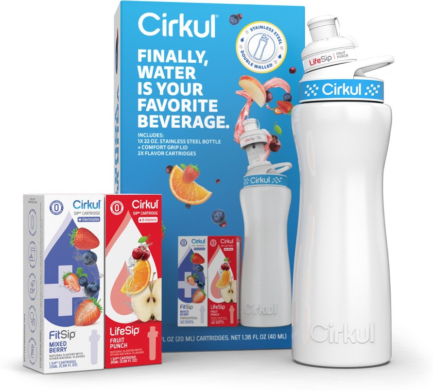 Stainless Steel Water Bottle Starter Kit with 2 Flavor Cartridges, 22 oz.