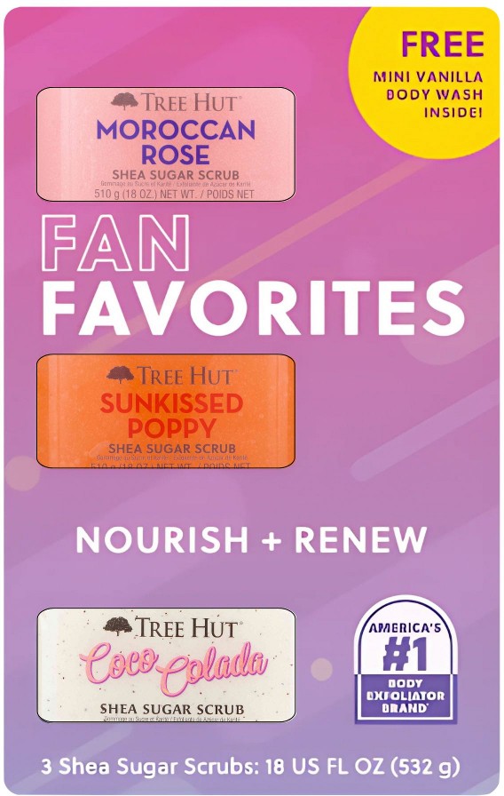 3-Pack Fan Favorites Shea Sugar Scrubs Set, with Bonus Travel Body Wash