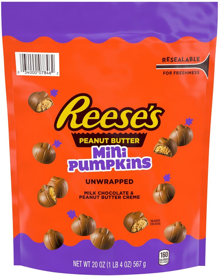 Unwrapped Milk Chocolate Peanut Butter Creme Mini Pumpkins, Halloween Candy Bag, 20 oz.