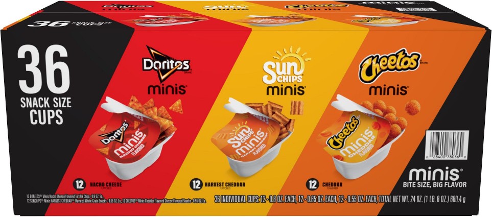 Variety Pack of Mini Snacks and Chips, Action Cup Mix, 36 ct.