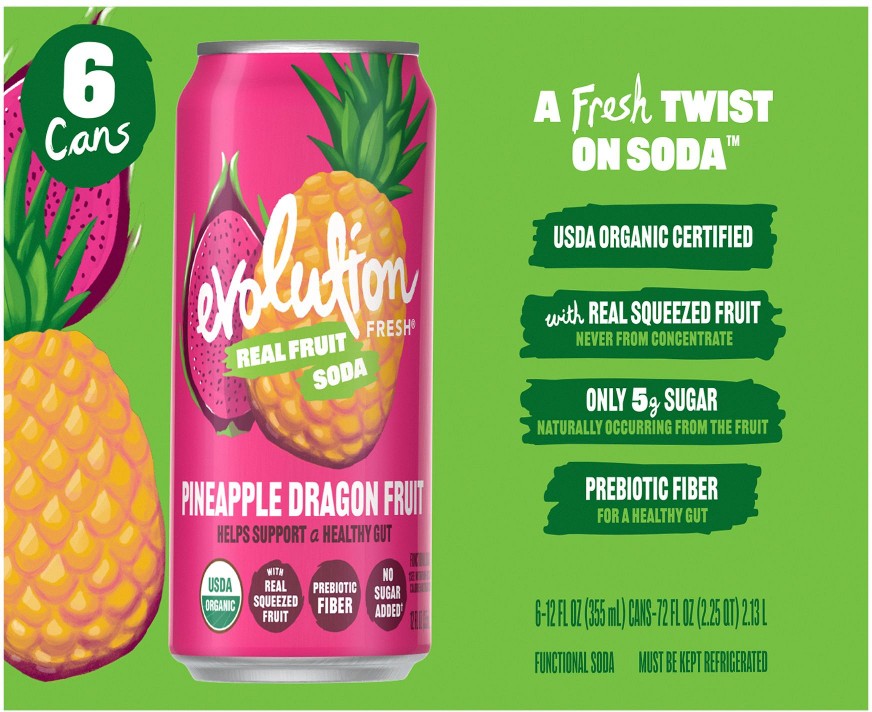 Organic Pineapple Dragon Fruit Real Fruit Soda, 6 pk./12 oz.
