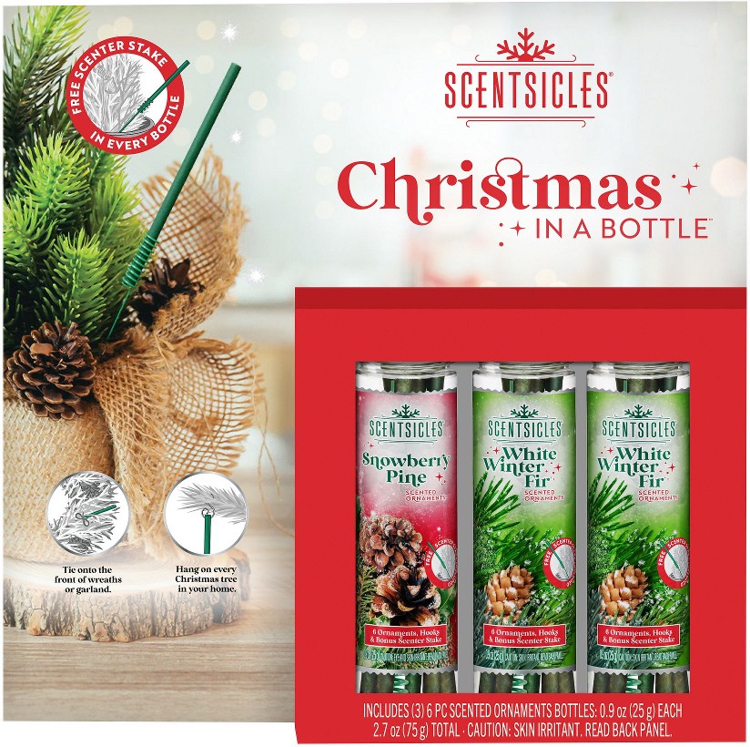 Stick Scented Ornament Set, 3 pk./6pc. - 2 White Winter Fir and 1 O Christmas Tree