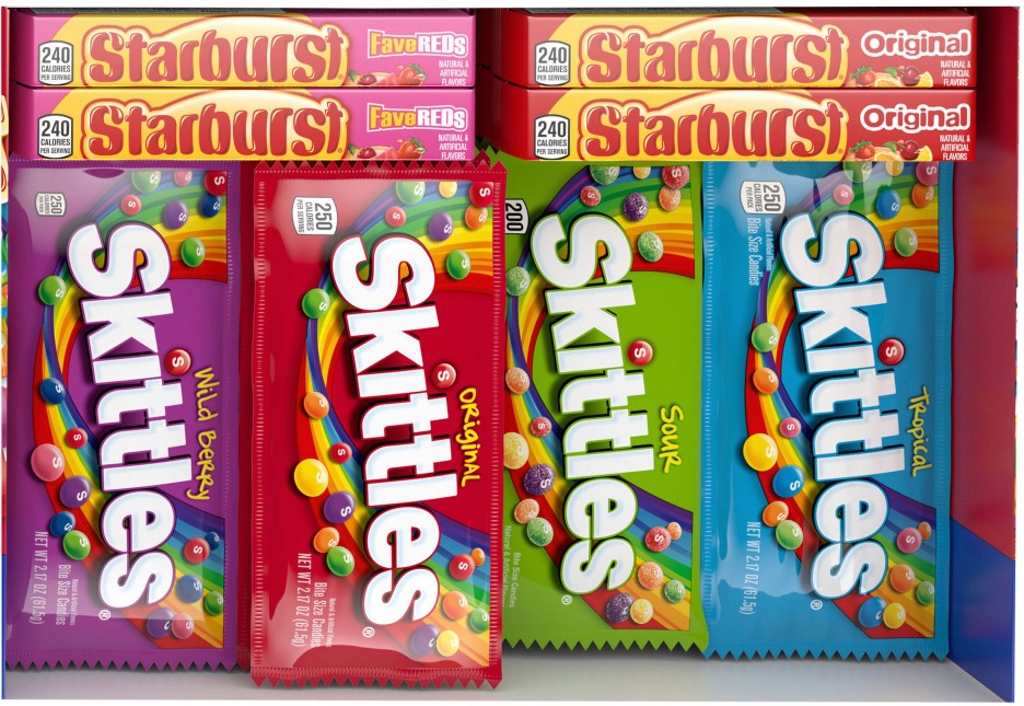 Skittles And Starburst Chewy Candy Bulk Variety Pack Full Size Assorted Fruity Candy, 30 ct.