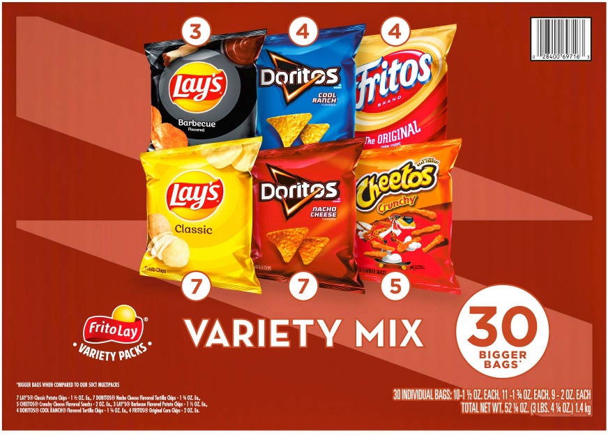 Variety Pack of Snacks and Chips, 30 ct.