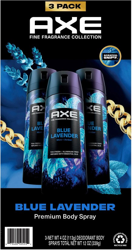 Fine Fragrance Blue Lavender Deodorant Body Spray for Men, 3 pk./4 oz.