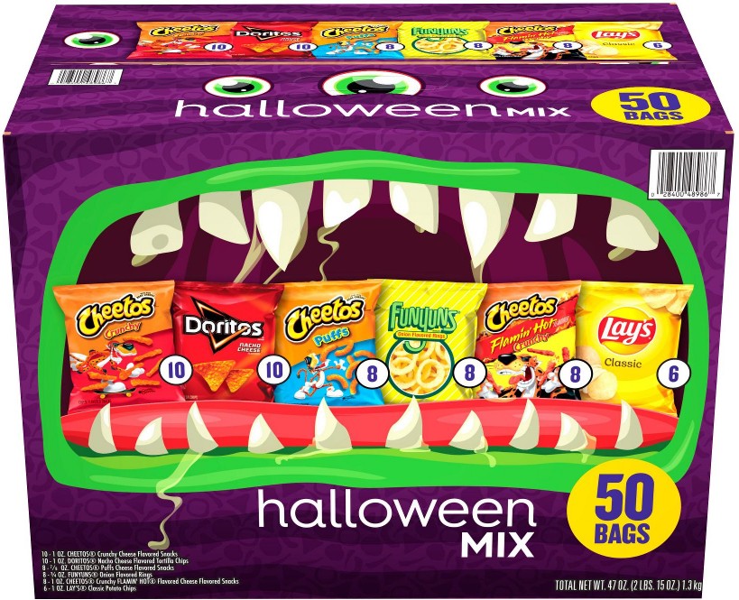 Variety Pack of Snacks and Chips, Halloween Mix, 50 ct./1 oz.