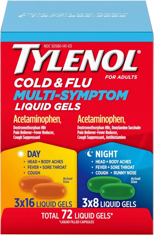 Cold + Flu Multi-Symptom Liquid Gels, Day/Night, 72 ct.