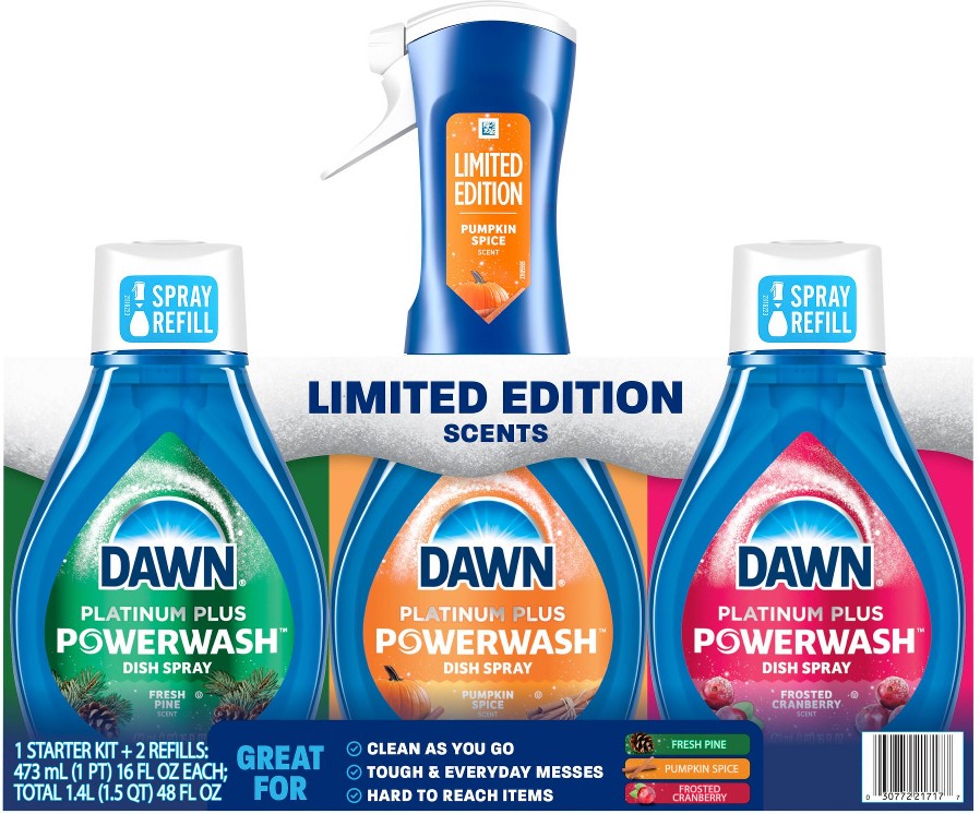 Platinum Plus Powerwash Dish Spray Bottle Set - Seasonal Variety Pack, 1 Spray Bottle + 2 Refills, 48 fl. oz.