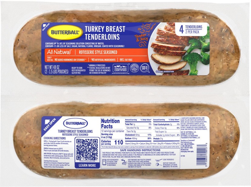 All Natural Extra Lean Rotisserie Style Seasoned Turkey Breast Tenderloins, 48 oz.
