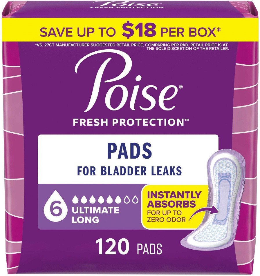 Incontinence Pads & Postpartum Incontinence Pads, 6 Drop Ultimate Absorbency, Long Length, 120 ct.