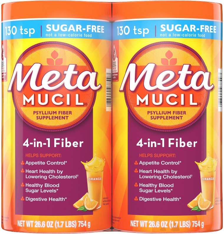 Fiber, 4-in-1 Psyllium Fiber with No Sugar, Orange Smooth Flavored Drink, 260 Servings