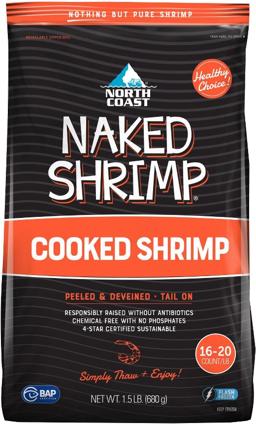 16/20 Cooked, Peeled, Deveined, Tail-On, Frozen, 1.5 lbs.