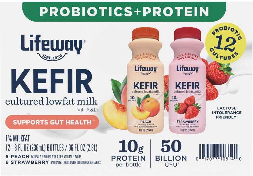 Lowfat Kefir, Club Size Variety Pack, Strawberry, Peach, 12 pk./8 oz.