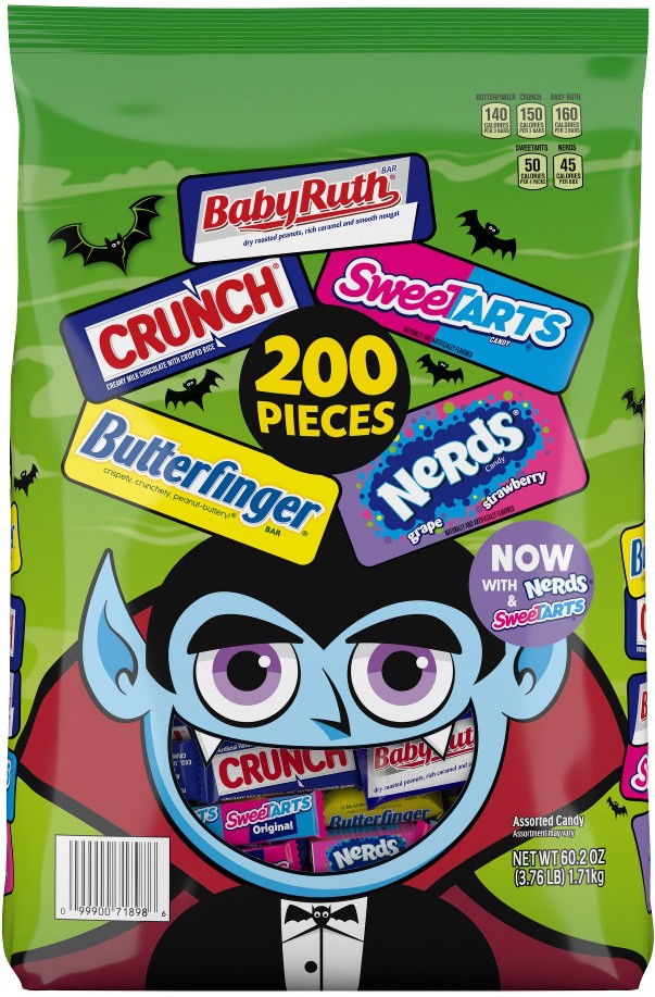 Crunch, Baby Rurth, Nerds and SweeTarts Variety Halloween Bag, 200 ct.