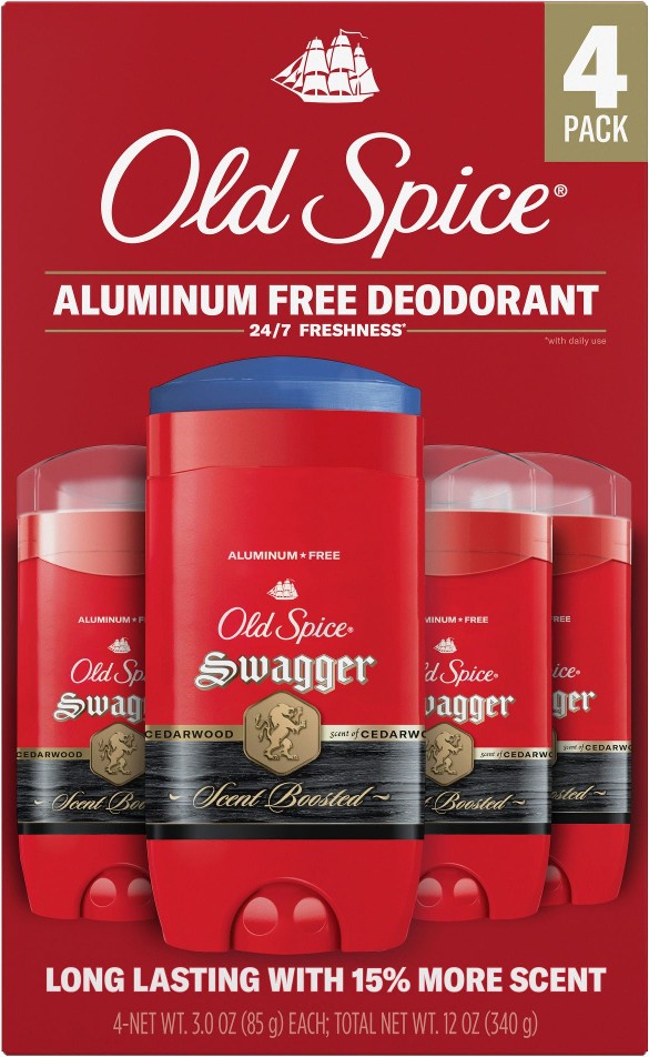 Aluminum Free Deodorant for Men, Swagger, 24/7 Odor Protection, 4 pk./3 oz.