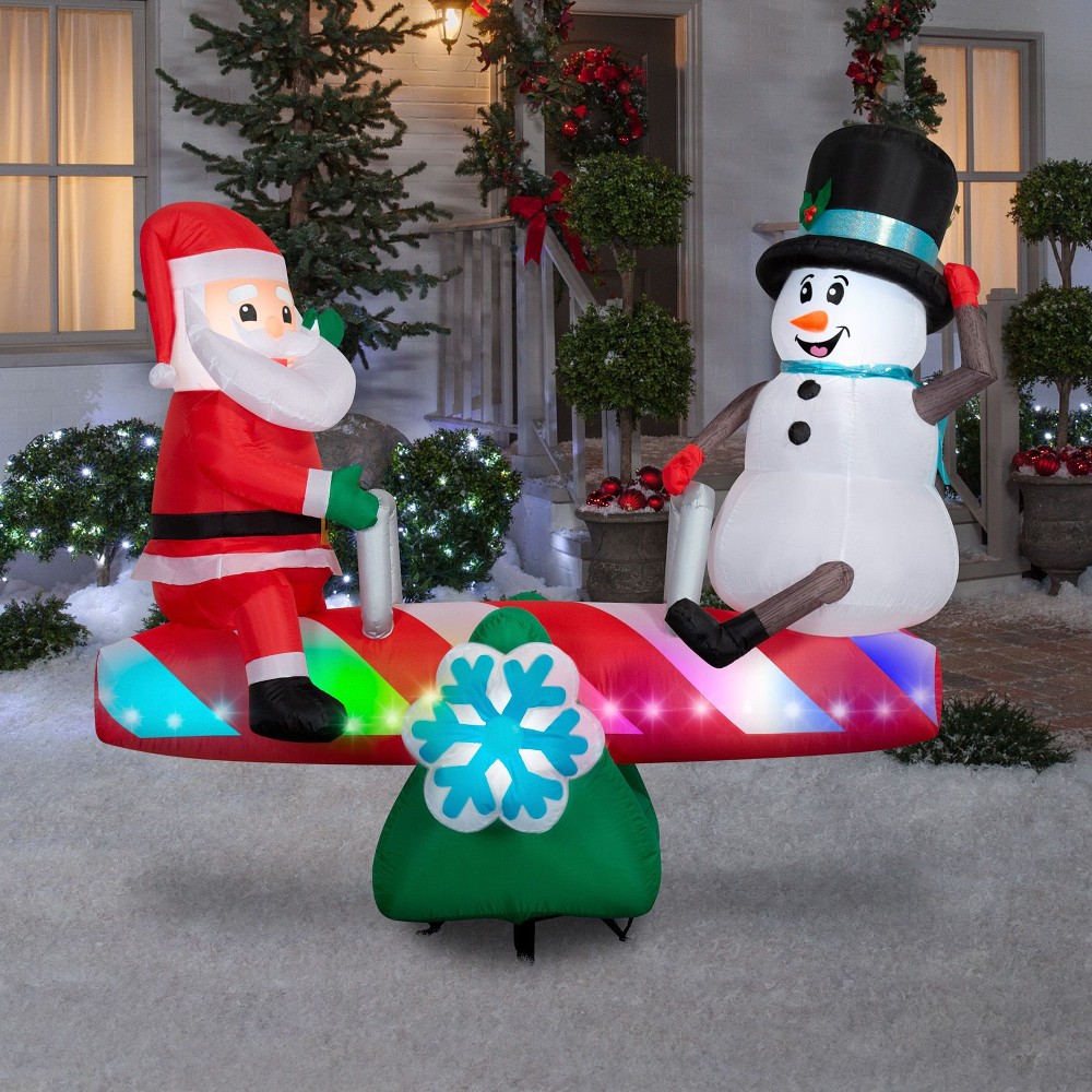 Animated 6' Inflatable Santa and Snowman Seesaw