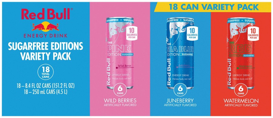 Energy Drink SugarFree Variety Pack, Red, Pink, and Sea Blue, Cans, 18 pk./8.4 fl. oz.