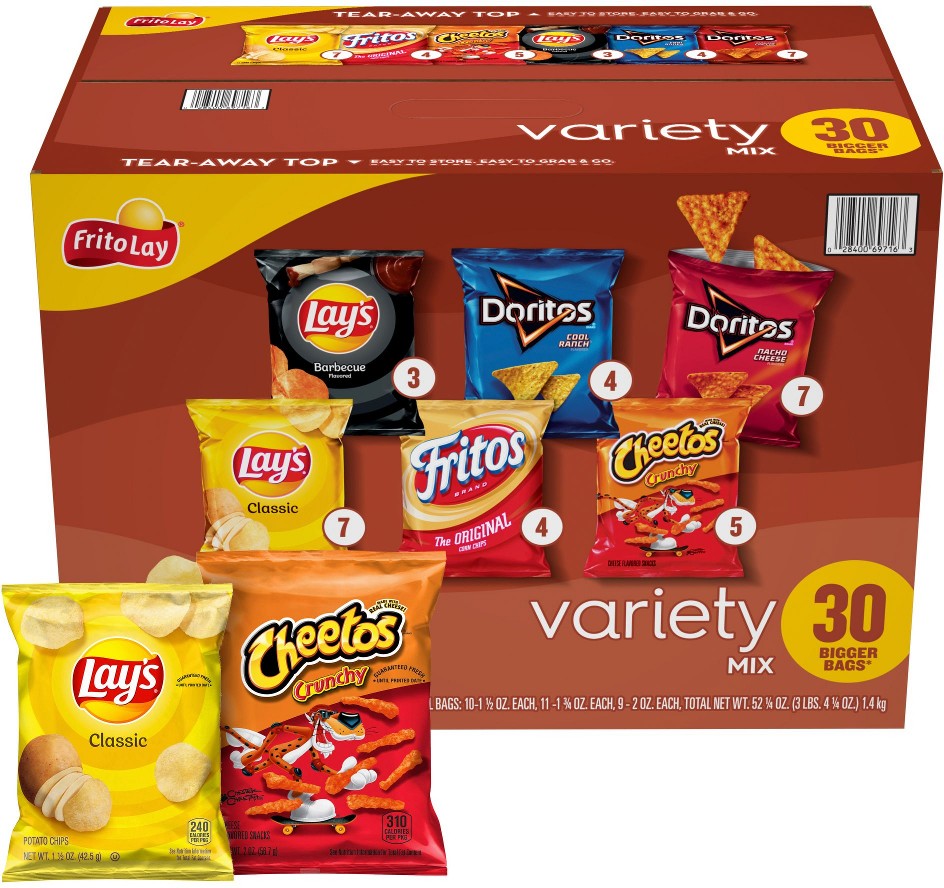Variety Pack of Snacks and Chips, 30 ct.