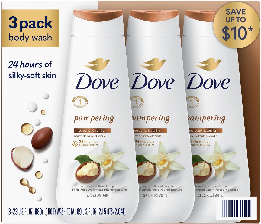 Pampering Shea Butter & Vanilla Body Wash, 3 pk./23 oz.
