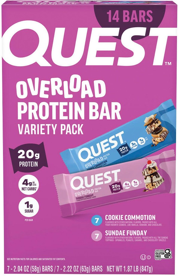 Overload 20g Protein Bar Variety Pack, Cookie Commotion & Sundae Funday Flavor, 14 ct.