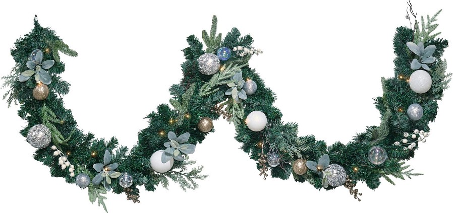 9' Faux Floral Garland With LED Lights