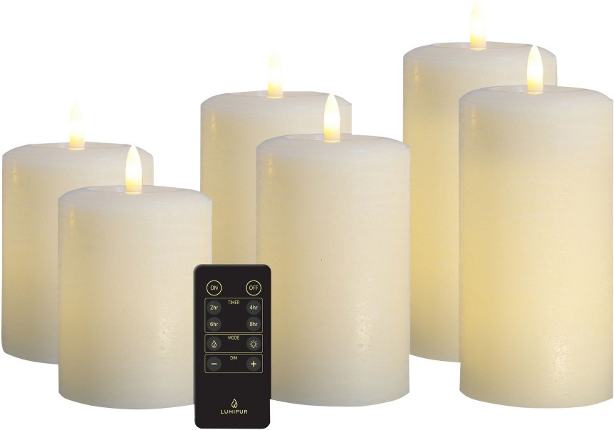 Essential Wax Pillar 6 pk. Linen White with Remote