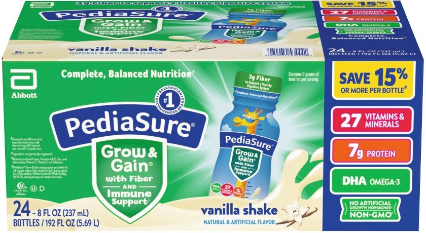 Grow & Gain with Fiber Kids Nutritional Shake Vanilla Ready-to-Drink Bottles 8 fl oz