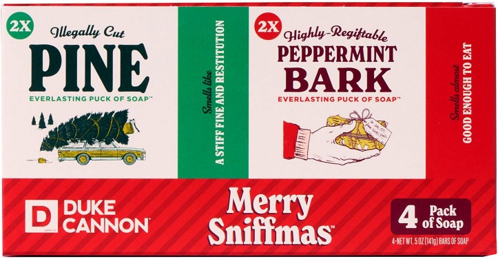 Merry Sniffmas Multi-Pack of Soap, Illegally Cut Pine & Peppermint Bark, Bars, 4 ct./5 oz.