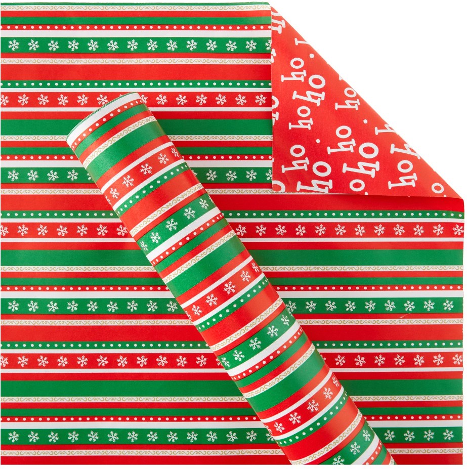 300 sq. ft. Reversible Christmas Gift Wrap, Christmas Strips