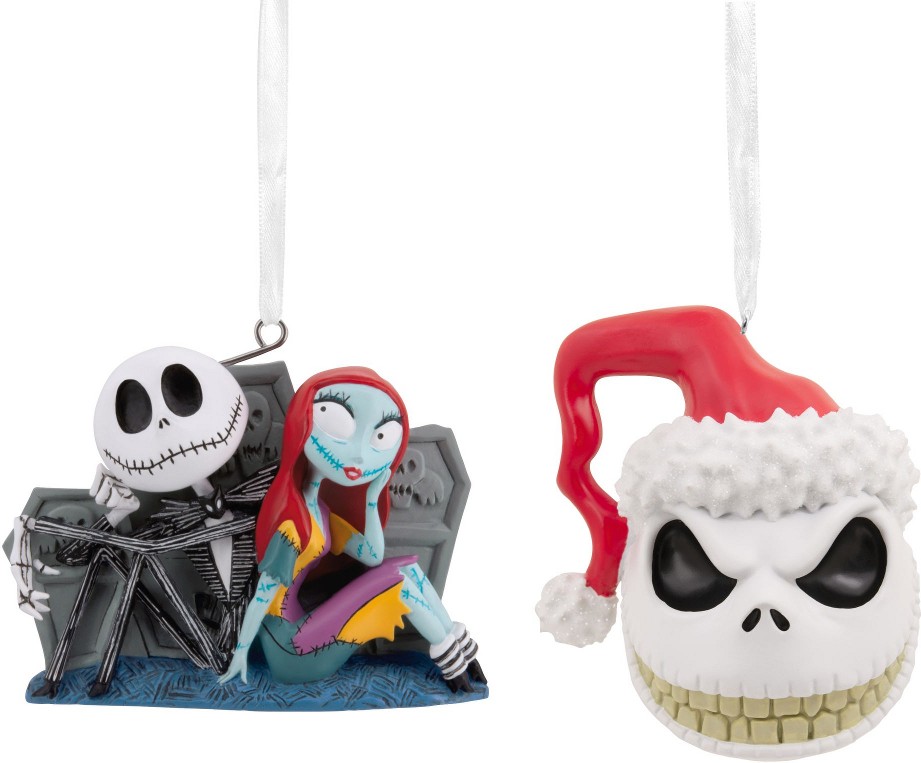 The Nightmare Before Christmas Jack With Sally and Jack Head, Set of 2 Ornaments