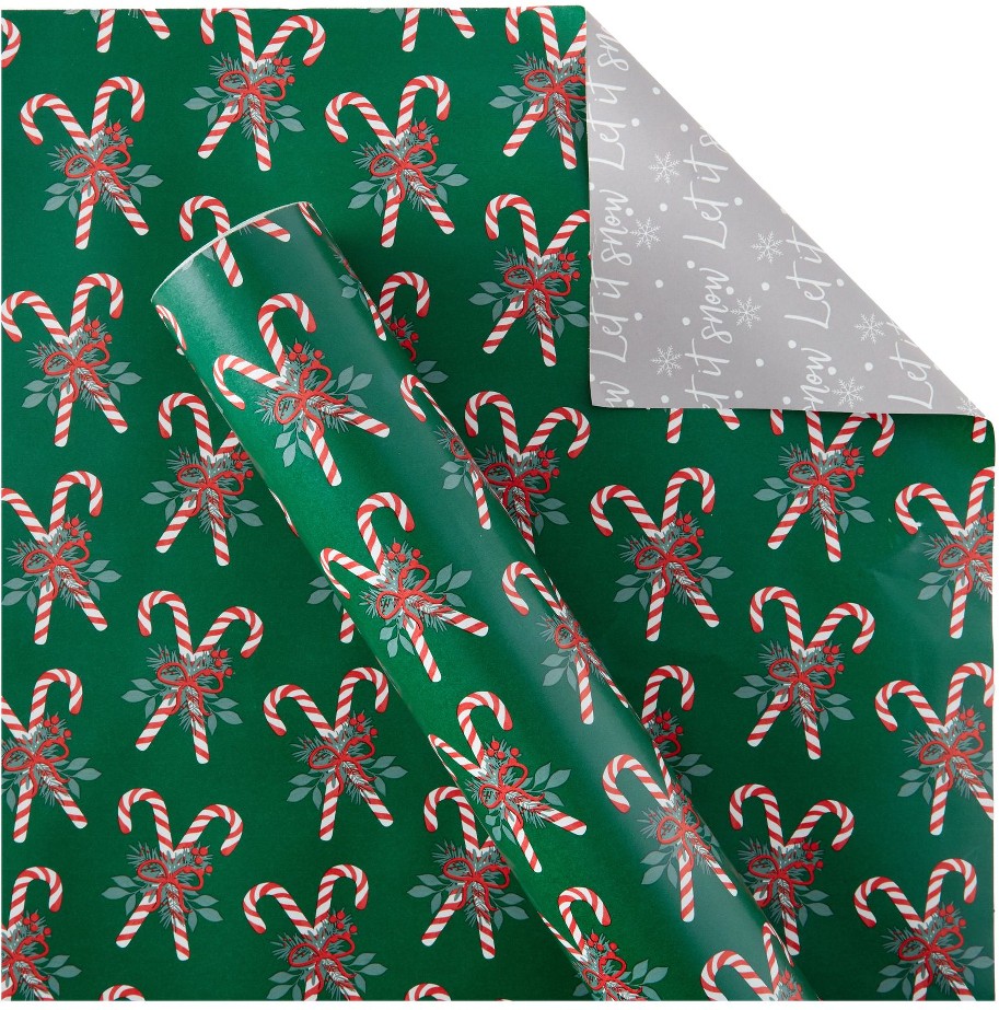 300 sq. ft. Reversible Christmas Gift Wrap, Candy Cane and Let It Snow