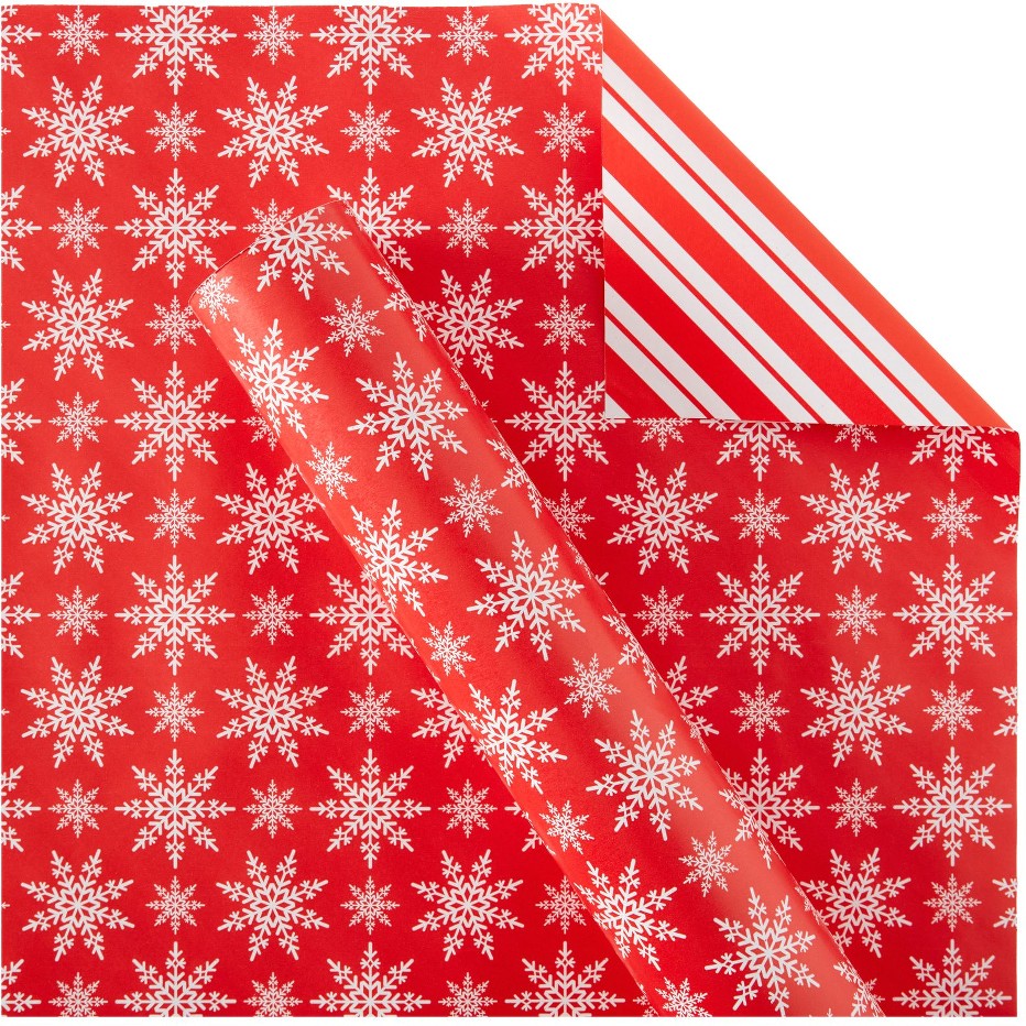 300 sq. ft. Reversible Christmas Gift Wrap, Snowflake and Stripes