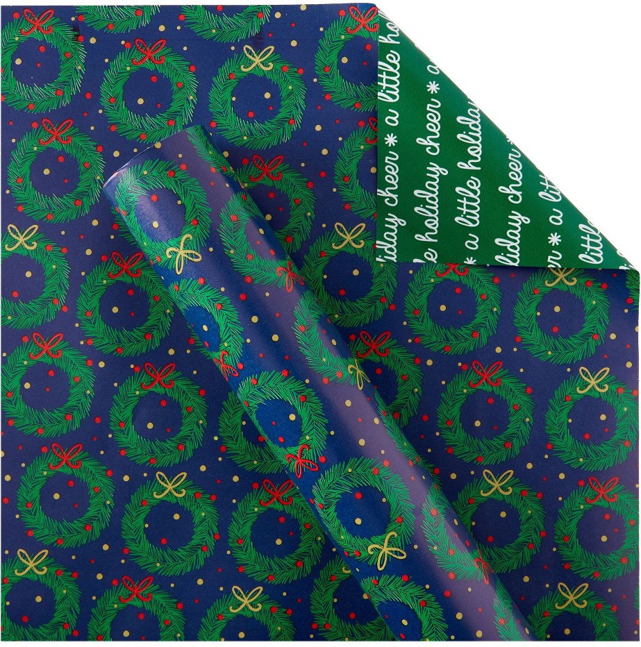 300 sq. ft. Reversible Christmas Gift Wrap, Wreath and Holiday Cheer