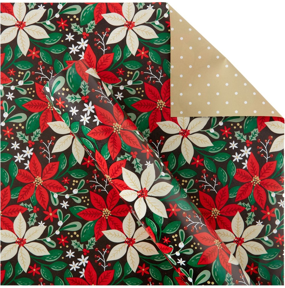 300 sq. ft. Reversible Christmas Gift Wrap, Floral and Dots