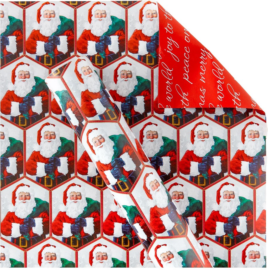 300 sq. ft. Reversible Christmas Gift Wrap, Santa and Lyrics