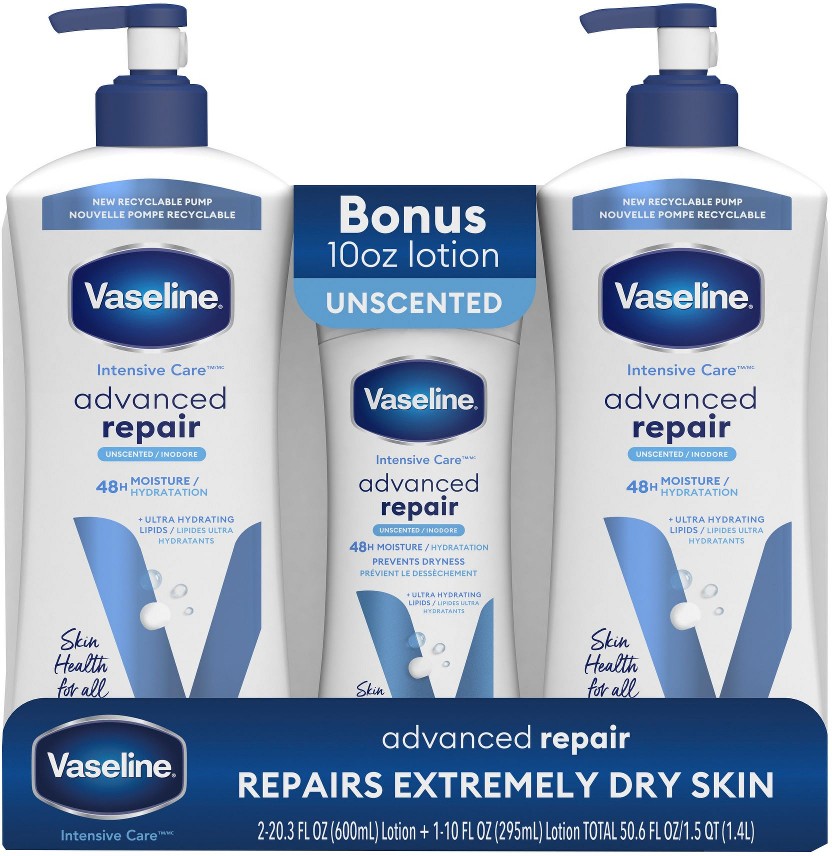 Intensive Care Body Lotion, Advanced Repair, Unscented, 2 pk./20 oz. + Bonus 10 oz. Lotion