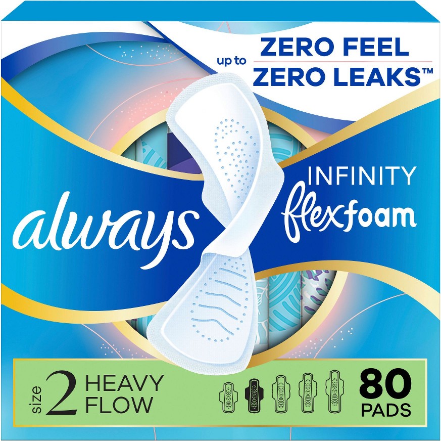 Infinity Feminine Pads for Women, Flexfoam Pads with Wings, Heavy Absorbency, Unscented, 80 ct.