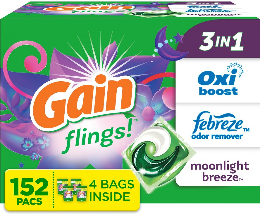 Flings 4-in-1 Laundry Detergent Pacs - Moonlight Breeze, 152 ct.