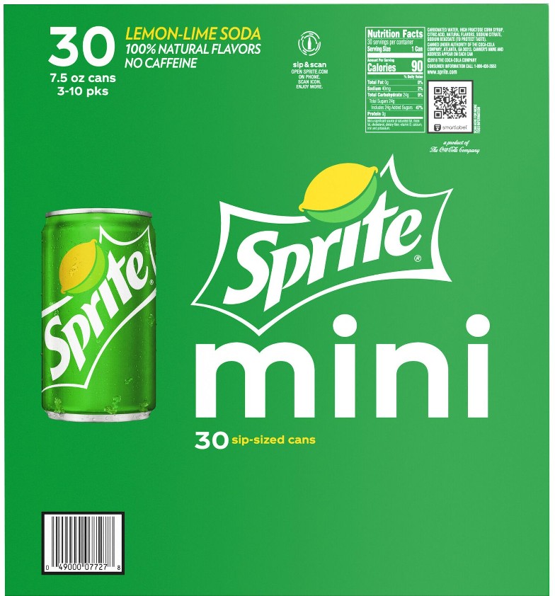 Lemon-Lime Soda Soft Drink, Mini Cans, 30 pk./7.5 fl. oz.
