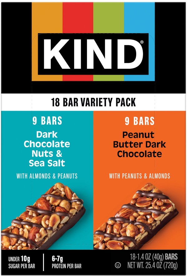 Dark Chocolate & Peanut Butter Dark Chocolate Nut Bars Variety Pack, 6-7g Protein, 18 pk./1.4 oz.