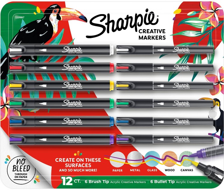 Water-Based Acrylic Creative Markers, Brush and Bullet Tips, 12 ct.