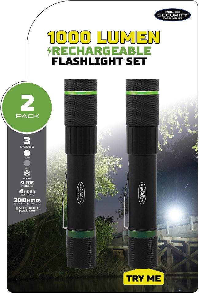 Flashlights 1,000-Lumen LED Rechargeable Flashlight, 2 pk.