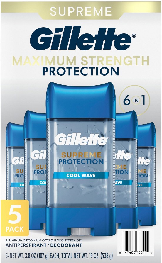 Clear Gel Antiperspirant and Deodorant for Men, Supreme Protection, Cool Wave, 5 pk./3.8 oz.