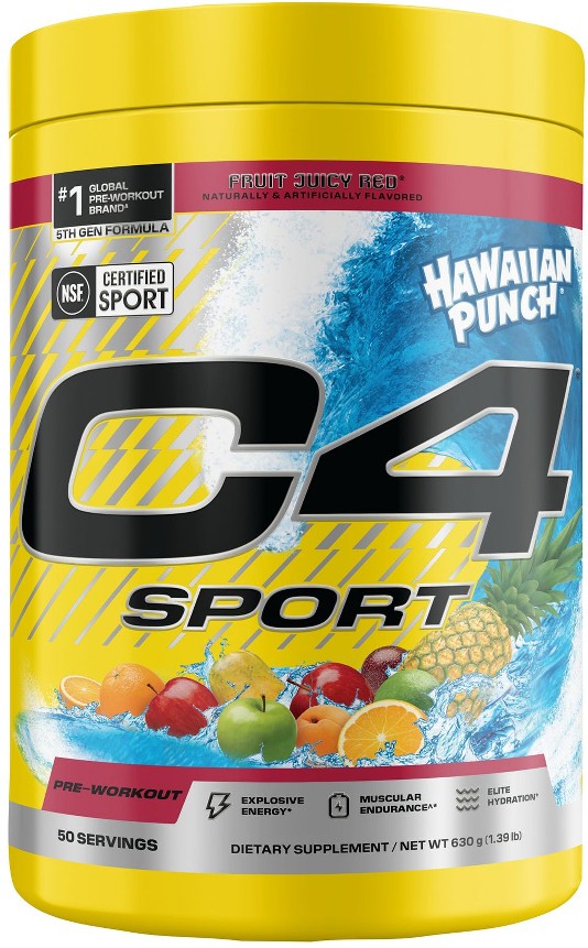 Sport Pre-Workout Powder, Hawaiian Punch Juicy Fruit Red, 200mg Caffeine, 50 Servings, 1.39 lbs.