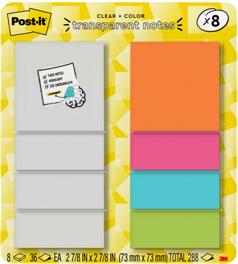 3" x 3" Transparent Notes 8 pk.
