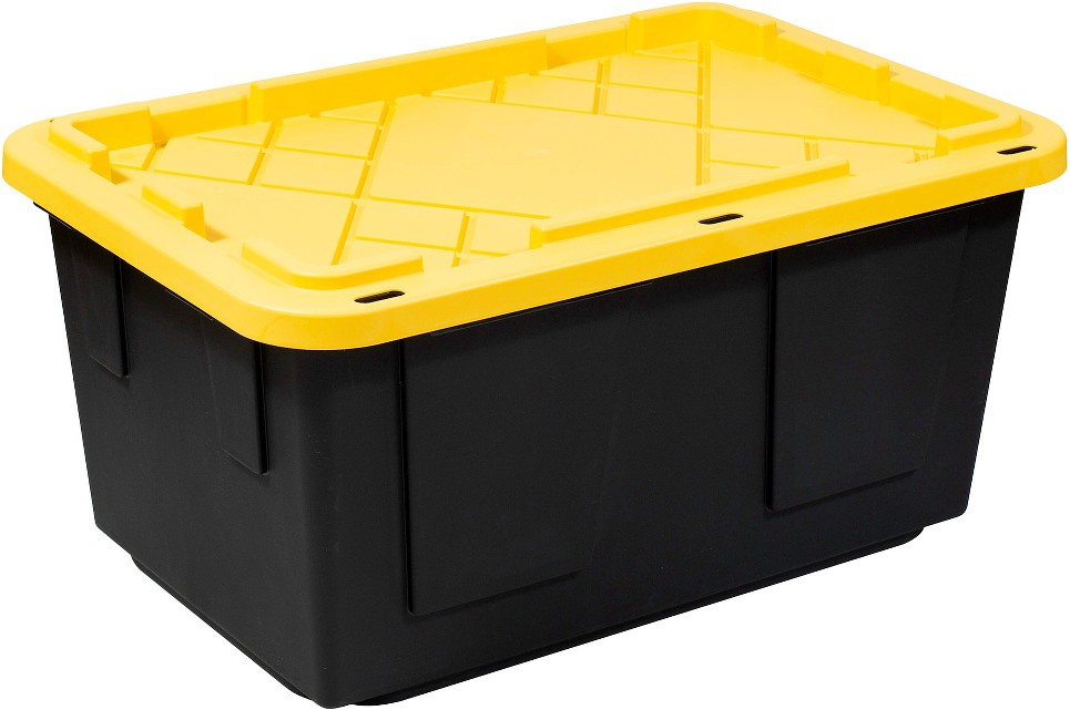 Storage Bin with Lid, 27 Gallon, Black and Yellow