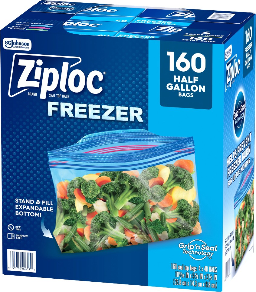 Grip 'n Seal Freezer Bags, Half Gallon, 160 ct