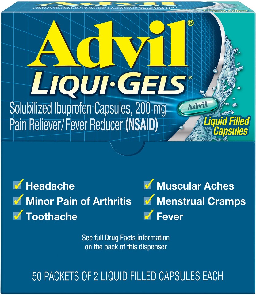 Liqui-Gels Ibuprofen Capsules, Dispenser Pack, 200 mg, 2 Capsules, 50 ct
