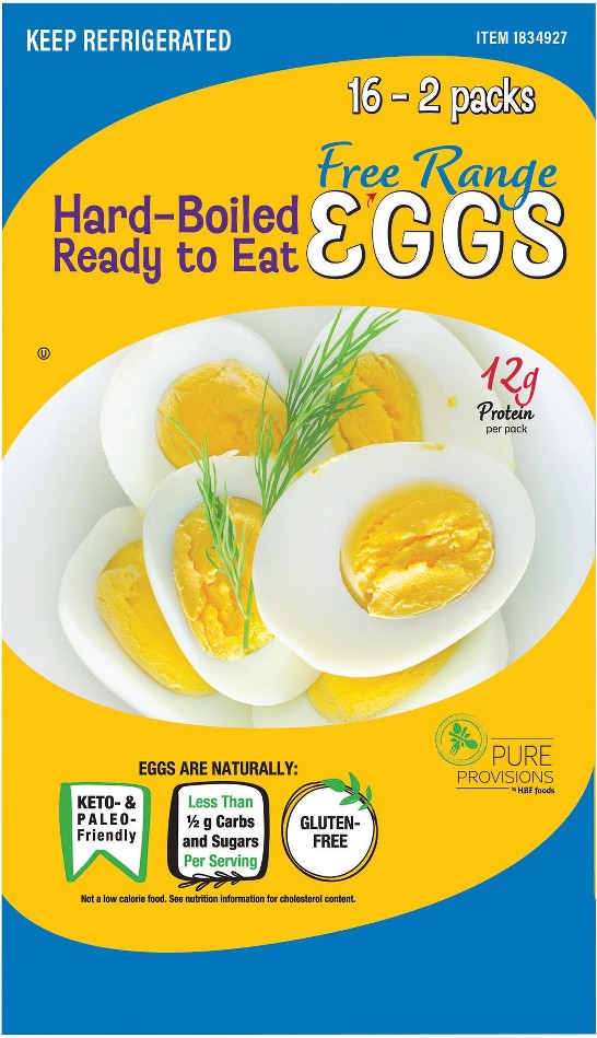 Hard Boiled Eggs, Free Range, 2 eggs per pack, 16 packs