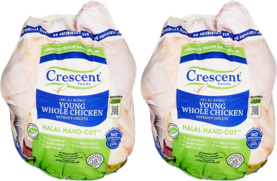 Halal Young Whole Chicken without Giblets, Hand-Cut, 3 lbs, 2 ct